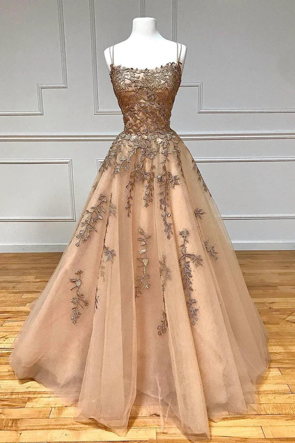 Wholesale Stylish Tulle Long Prom Dress with Lace A-Line Backless Formal Evening Dress